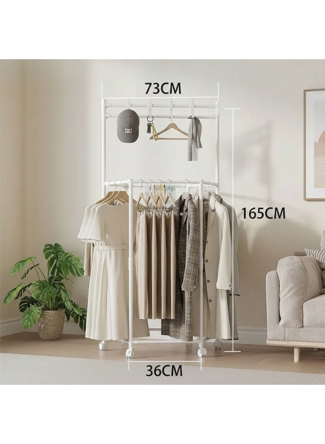 هابي هوم ستاند ملابس متحرك على عجلات 165×73×36 سم – علاقة ملابس أرضية معدنية شديدة التحمل مع رفوف تخزين متعددة، منظم ملابس عملي للمدخل وغرفة النوم وغرفة الملابس، تصميم عصري لتنظيم الملابس، الأحذية والإكسسوارات واستغلال المساحة بأفضل شكل - Image 4